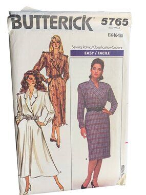 Butterick Misses Dress Sewing Pattern Size 14 16 18 5765 1980s Uncut
